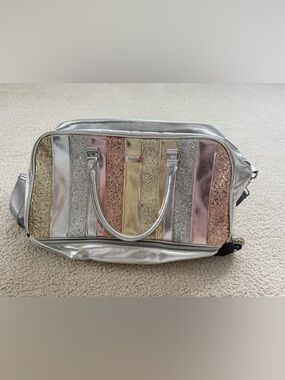 Justice Metallic Stripe Roller Travel Duffel Bag - Silver, Rose Gold & Gold